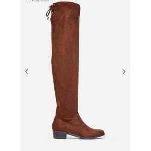 JustFab Abbie Women Brown Stretch Over the Knee  Zipper Boot Man Made Size 11